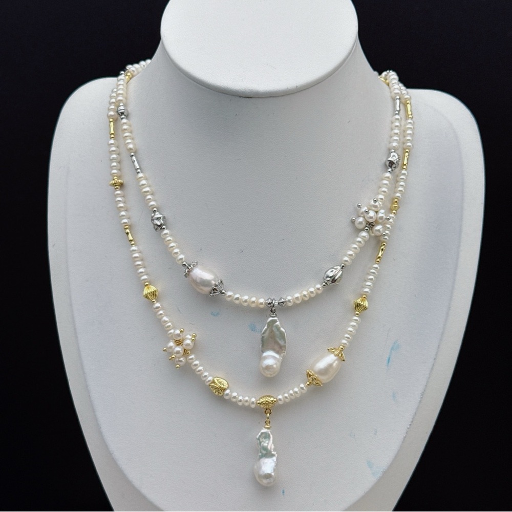 26X16 Handmade Freshwater Pearl Necklace with Mini Flame ball Pearl Pendant - Picture 6 of 9